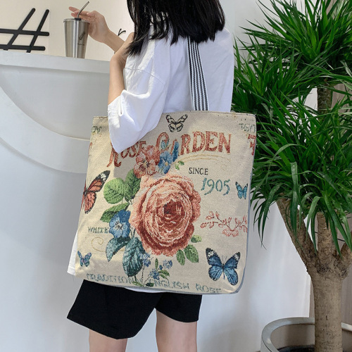 Wholesale Canvas Bag Women‘s Bag Casual Bag Linen Fabric Export Model Singapore， Malaysia， and Tailand Ethnic Style Shoulder Bag