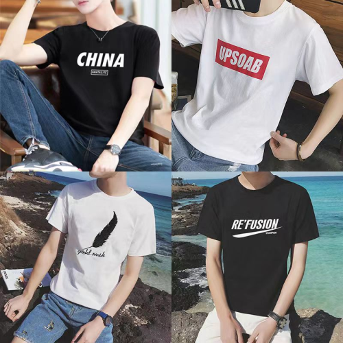 2024 new foreign trade round neck 5 yuan low price men‘s short-sleeved t-shirt stock stall supply wholesale men‘s short-sleeved clothing
