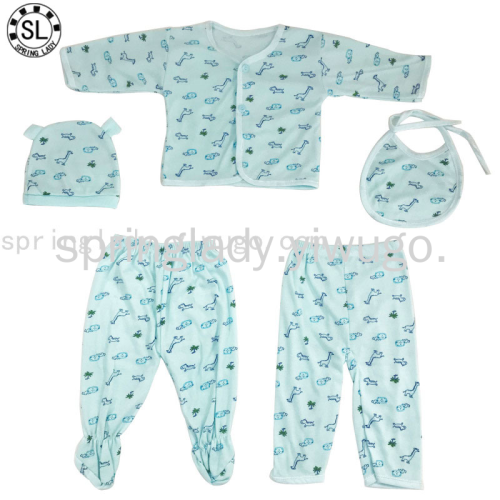pring Lady Baby Clothes 5-Piece Set Newborn 0-March Infant Clothing Spring and Summer Underwear Set 