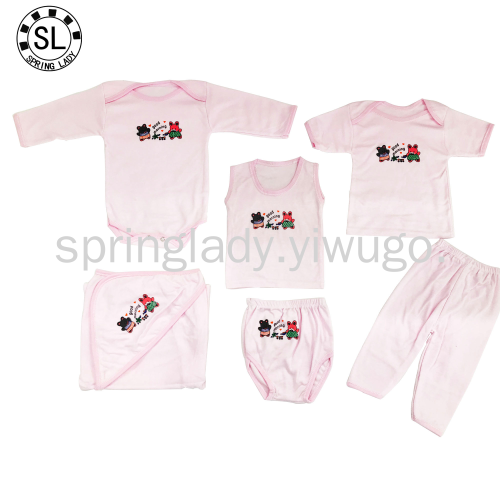 Spring Lady Clothes for Babies 6-Piece Set Newborn 0-March Infant Clothing Spring and Summer Underwear Set
