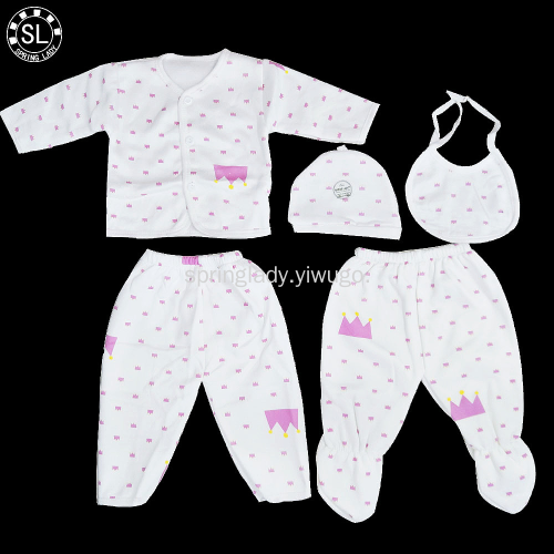 pring Lady Crown Milk Silk Suit Newborn Baby Clothes Baby 5-Piece Children‘s Clothing 