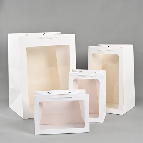 large white cardboard transparent window handbag valentine‘s day flower packaging bag creative gift bag with gift window