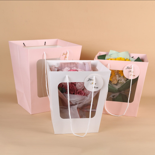 spot transparent trapezoidal tote bag valentine‘s day rose bouquet gift bag portable window flower doll packaging bag