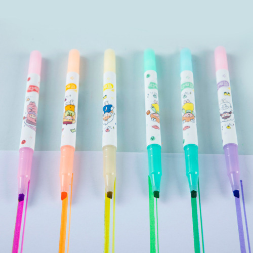 H204 Double-Headed Fluorescent Pen Cartoon Series Primary School Students Marking Pen Exam Key Points and Wrong Questions Mark Creative Gifts