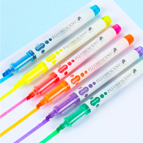 H2371-6 Large Capacity Hand Account Plain Fluorescent Series Fluorescent Pen Color Marking Pen Quick-Drying Anti-Penetration Myopia Prevention Pen