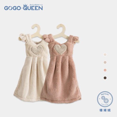 new hanging hand towel kitchen and bathroom home cute dress coral fleece thickened dry hand towel wholesale