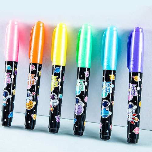Creative Happy Planet H609 Large Capacity Thick Pen Fluorescent Pen 6 Colors Student DIY Journal Book Marking Pen