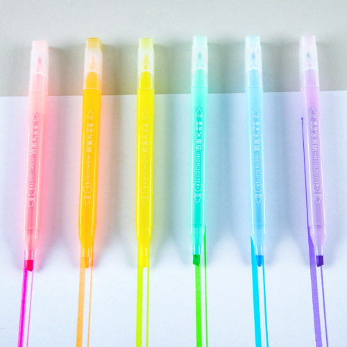 607-6 Color Double-Headed Fluorescent Pen Eye Protection Fruit Flavor Fluorescent Pen Student Marker Scribing Correction Marking Pen