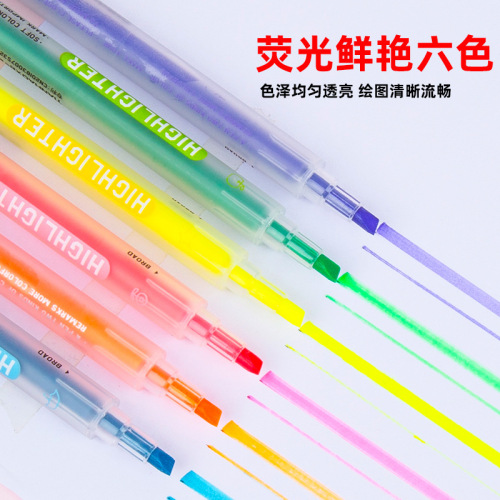 1932 Double-Headed Seal Fluorescent Pen Student DIY Hand Account Pen Creative Fashion Stationery 1 Set 6 Pieces 6 Colors Marking Pen