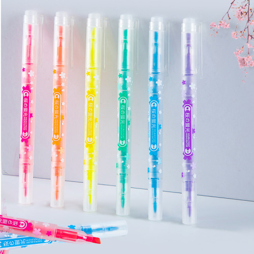 H2307-6 Cherry Blossom Double-Headed Fluorescent Pen Student Wrong Questions and Exam Key Marks Student Creativity Stationery Gifts