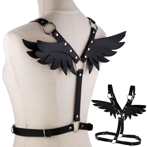 European and American New Leather Angel Wings Suspender Suit Women‘s Leather Top Binding Body Strap Shoulder Strap Waistband
