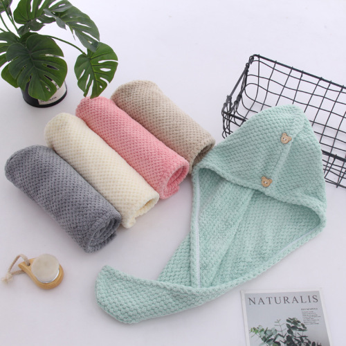 Hair-Drying Cap Coral Fleece Pineapple Plaid Cotton Absorbent Women‘s Toe-Covered Towel Thickened Shower Cap Hair Drying Towel Wholesale