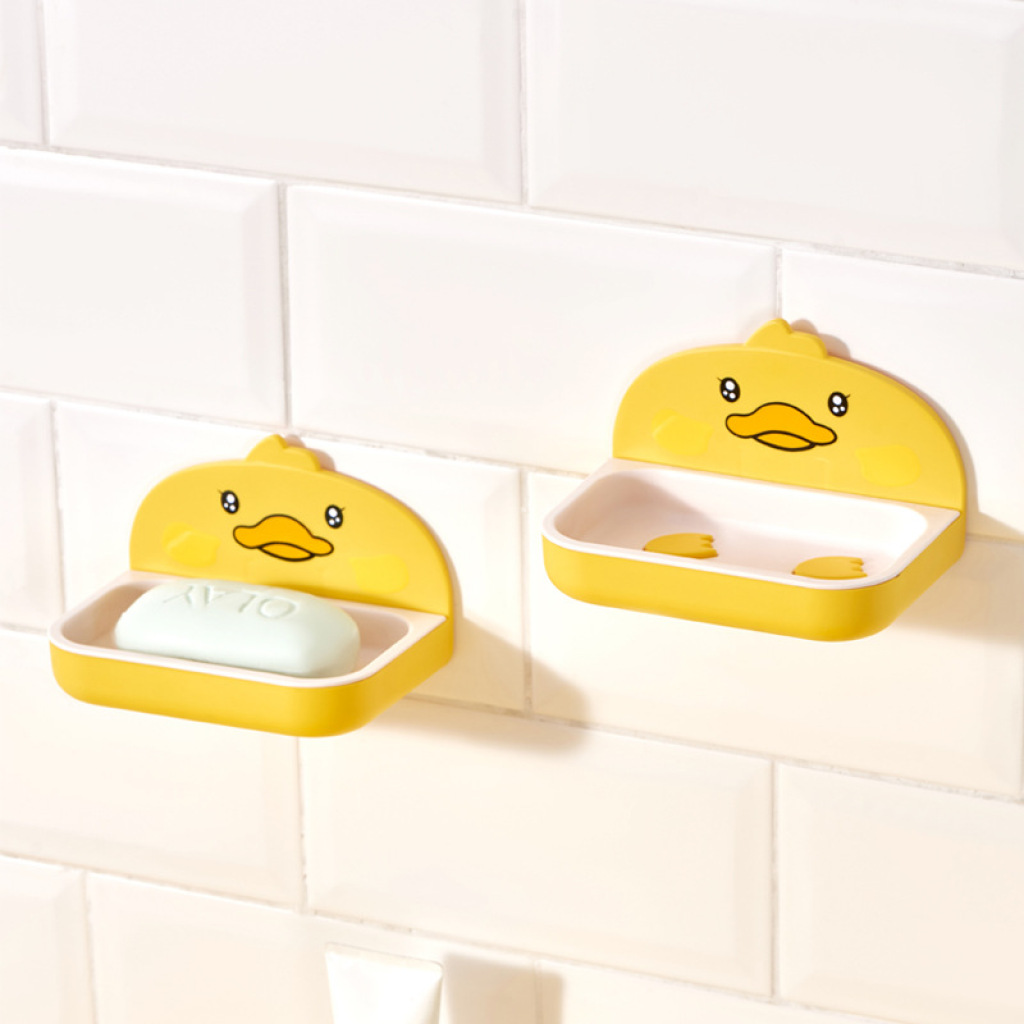 Little Yellow Duck double-layer draining soap cartoon creative household box, soap box, no need for drilling, wall-mounted bathroom rack pic 2