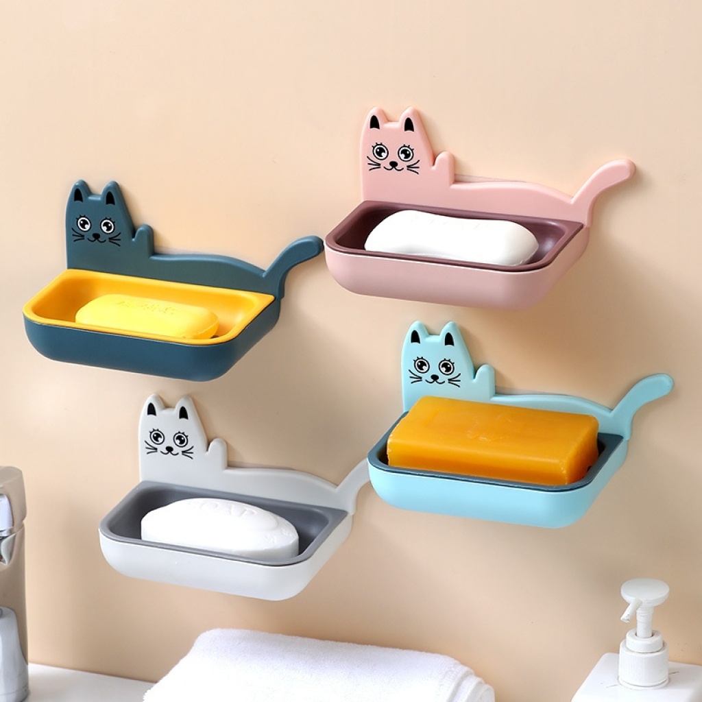 Double-layer soap box, soap rack, draining soap box without punching holes, plastic cartoon cute wall-mounted soap rack wholesale pic 1