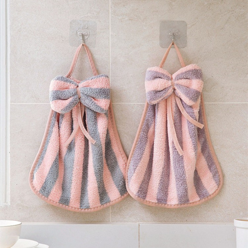 cute bowknot hand-wiping children‘s towel hanging towel absorbent lint-free rag coral velvet washing handkerchief