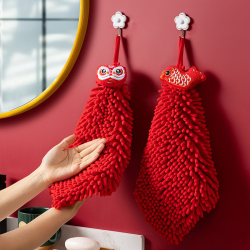 chenille hand towel hanging cute wedding handball red festive cartoon kitchen bathroom lion-washing handkerchief