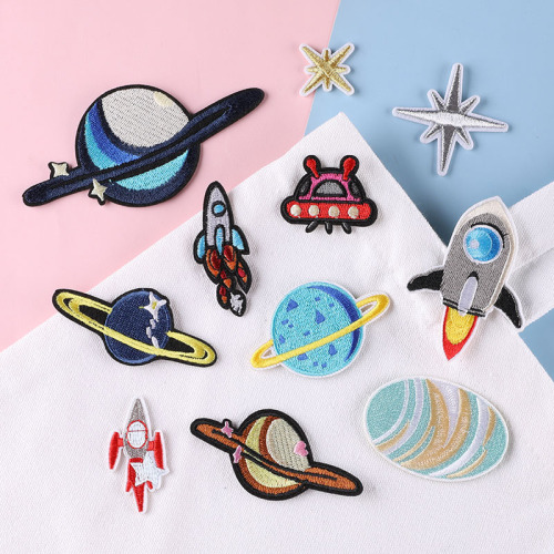computer embroidery logo embroidery badge diy patch clothing accessories ufo cartoon zhang zi planet rocket cloth stickers