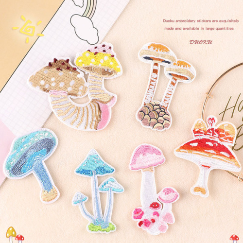 Computer Embroidery Chapter Cartoon Mushroom DIY Patch Ornament Accessories Clothing Accessories Self-Paste Embroidered Cloth Stickers
