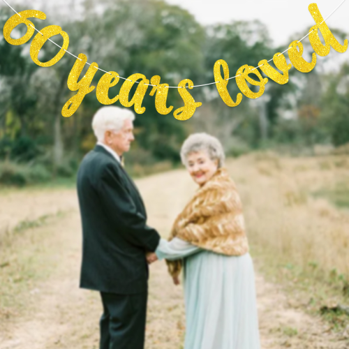 gold 60 years love glitter garland wedding anniversary party decoration flag banner