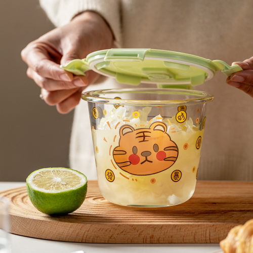 cute tiger cartoon borosilie gss fresh soup bowl microwaveable heating sealed box