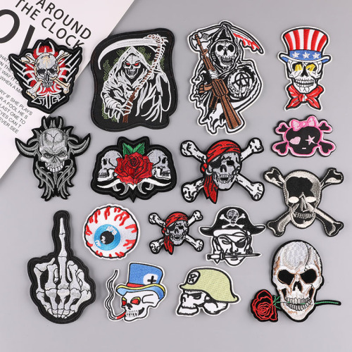 duo ku new computer embroidery punk style skull patch shoes and hats decorative badge clothing accessories embroidery cloth stickers
