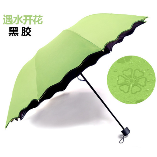 Spot Wholesale Blooming Umbrella Black Plastic Sunny Umbrella Three Folding Umbrella Sun Umbrella Logo System