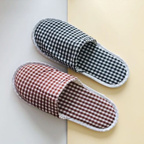 High-End Custom Hotel Hotel Homestay Club Disposable Slippers Plaid Printed Cloth Factory Direct Sales Spot