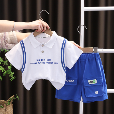 Children's Clothing summer New Boys' Lapel Short-Sleeved T-shirt Suit Casual Shorts Two-Piece Set One Piece Dropshipping