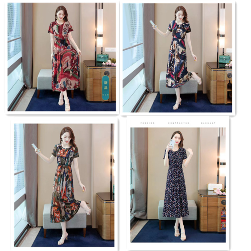 Summer Women‘s Dress Slub Linen Printing Comfortable Breathable Fat Thin Can Be Simple and Elegant Korean Style long Dress