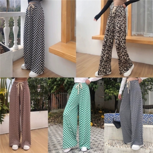 Air Conditioning Cool Plaid Pants Women‘s 2022 Spring and Summer High Waist Slimming Straight Wide Leg Pants Loose Mopping Casual Pants 