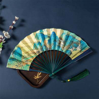 千里江山图扇子中国风女式汉服配扇古风折叠扇礼品扇男女适用扇