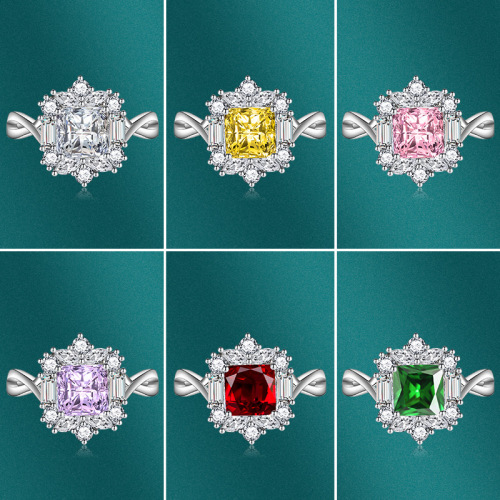 Wish Amazon New European and American Square Micro-Inlaid Pink Diamond Ring Elegant Simulation Zircon Ring Wedding Ring Banquet Style
