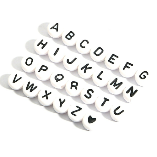 acrylic round beads 4 * 7mm black on white color 26 english letters diy bracelet beaded material