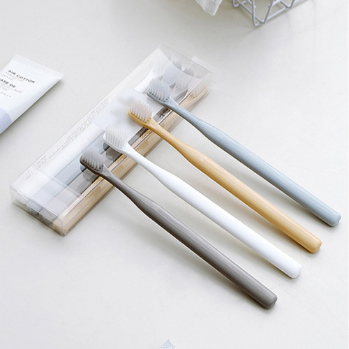 Macaron Toothbrush 4-Piece Set Family Boxed Adult Japanese Bamboo Charcoal Soft Hair Small Head Toothbrush Stall Supply
