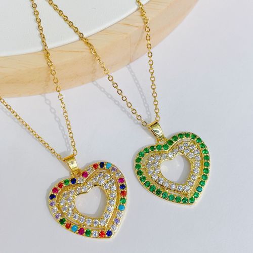 Exaggerated Hip Hop Ins Style Colored Loving Heart Heart-Shaped Zircon Pendant Necklace Double-Layer High-Grade Clavicle Chain Accessories