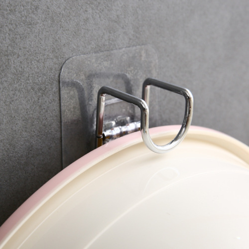 Punch-Free Bathroom Kitchen Stainless Steel Washbasin Hook Bathroom Wall Seamless Nail-Free Sticky Hook Washbasin Rack