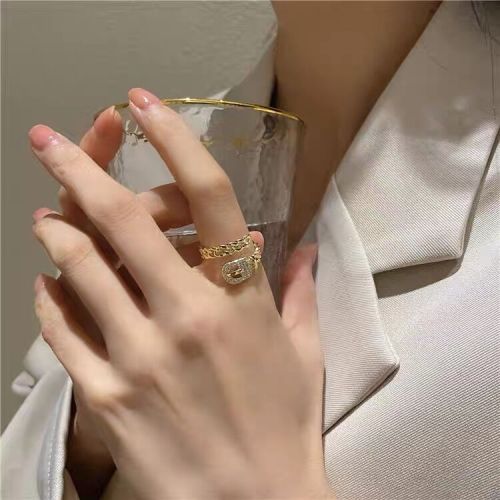 Special-Interest Design Creative Fashion Belt Ring Micro Inlaid Zircon Gold-Plated Open Adjustable Ring European and American Simple Women
