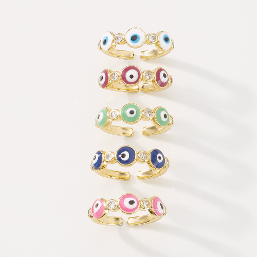 european and american color dripping zircon ring personality simple cute bracelet fashion eyes open ring