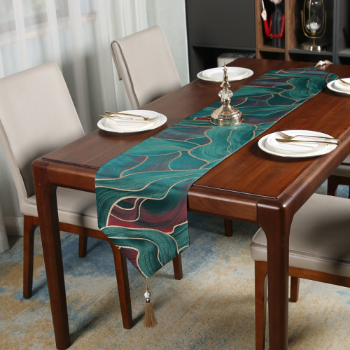 American Table Runner High-Grade Light Luxury High-End Nordic Solid Color Modern Simple Luxury Long Dark Green Tablecloth