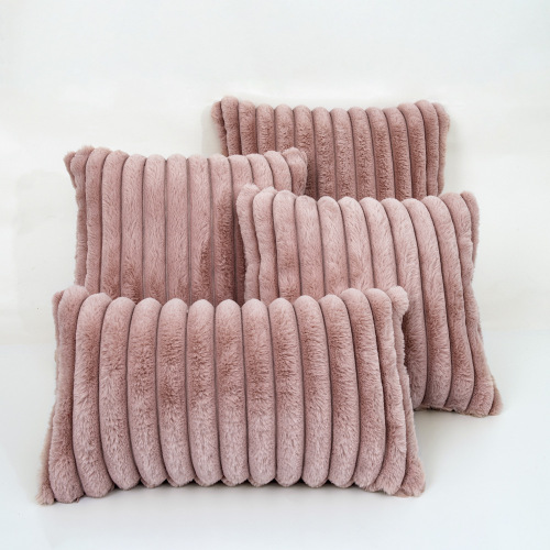 Factory Wholesale Fashion Simple Rabbit Fur Stripe Pillow Cover Cushion Cover Bedroom Lunch Break Sofa Cushion Pillow Cover