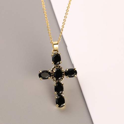 European and American Cross-Border Amazon Popular Color Cross Necklace Pendant Niche Personality Wild Clavicle Chain Ins Style 