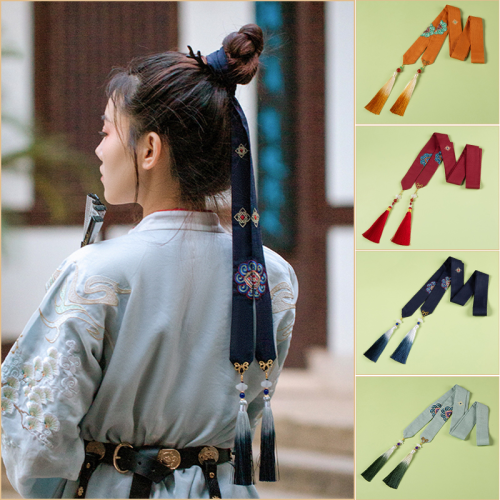 advanced sense of national style silk hair band ancient style hanfu embroidery tassel ribbon female ancient costume hair accessories live supply wholesale