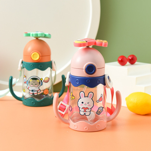 Tiktok Live Broadcast Child‘s Plastic Water Cup Baby Girl Drinking Cup with Straw Gravitational Ball Kindergarten Baby Pot