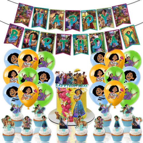 Magic House Encanto Animation Birthday Party Decoration Balloon Pull Flag Cake Row Party Supplies