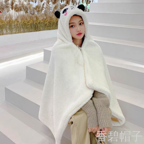 Embroidered Panda Shawl Cotton Velveteen Pajamas Hooded PNE-Piece Suit Hat Scarf Gloves Three-Piece Set