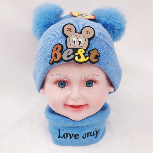 Spring Lady Autumn and Winter Babies‘ Baby Wool Cap Boys and Girls Hat Knitted Hat Scarf Set