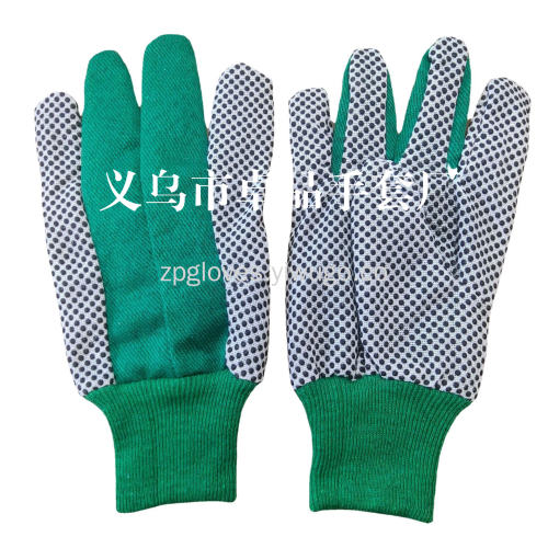 factory direct green canvas twill cotton gloves with rubber dimples garden gloves labor protection gloves