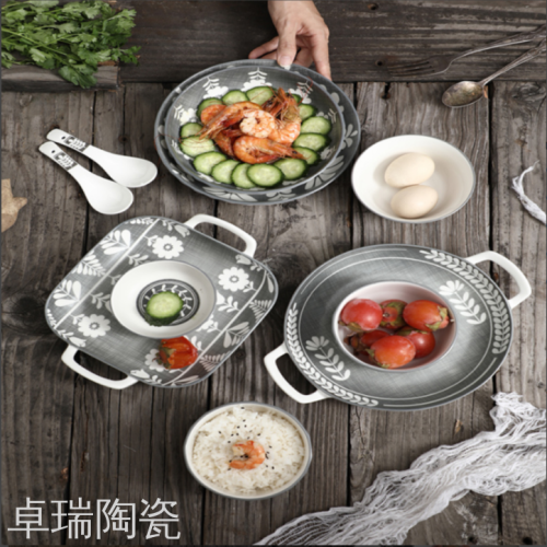 japanese cartoon ceramic bowl dish tableware set nordic bowl plate household creative soup bowl household