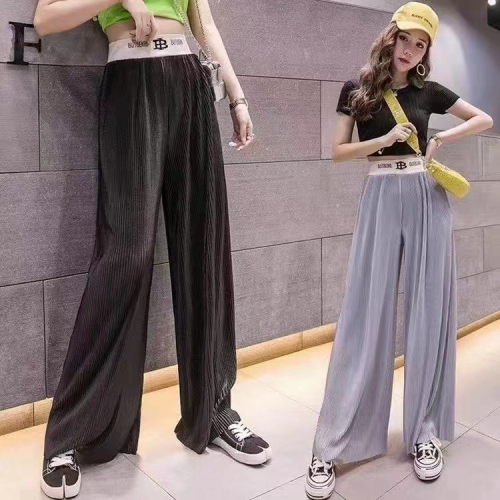 2022 spring/summer new ice silk pants drawstring wide leg pants straight draping mop pants korean style high waist casual pants