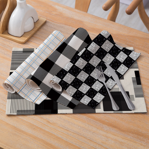New Cross-Border New Plaid Printing Series Placemat Nordic Style Cotton Linen Home Kitchen Insulation Table Mat Home